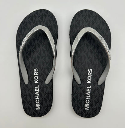 Flip flop sandals black silver