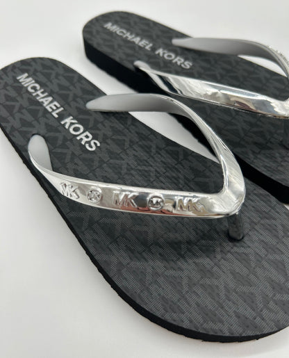 Flip flop sandals black silver