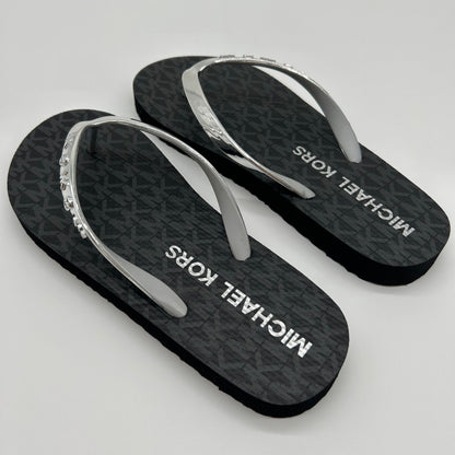 Flip flop sandals black silver